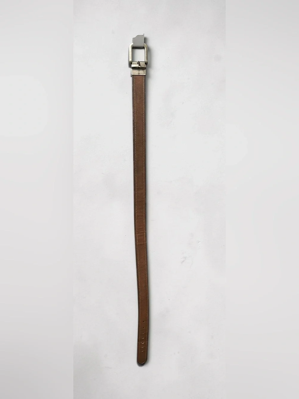 Columbia. Brown Leather Belt with Brushed Silver Buckle